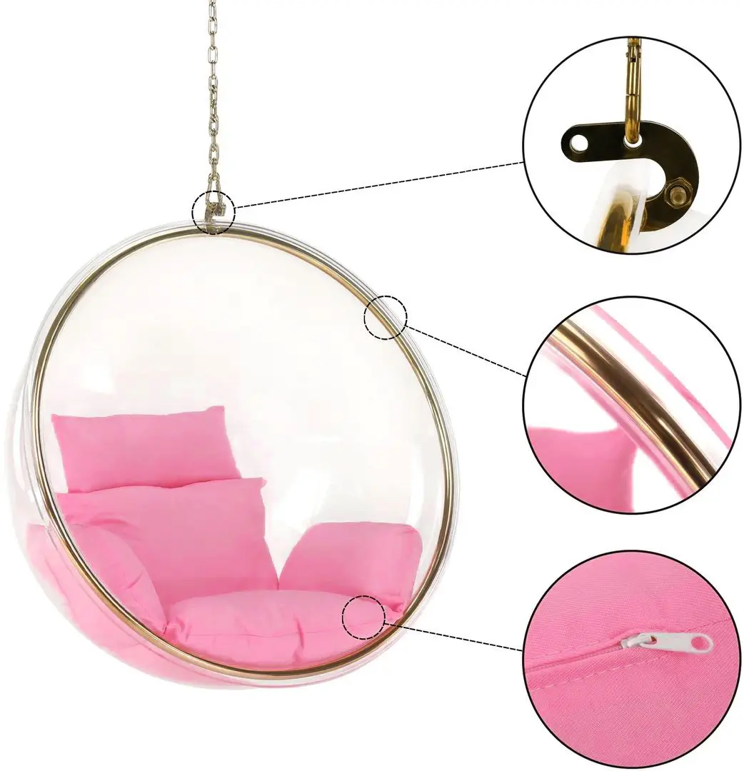 Fotoliu suspendat Tempo Kondela Bubble New Tip 1 106 (Transparent/Golden/Pink) - 4