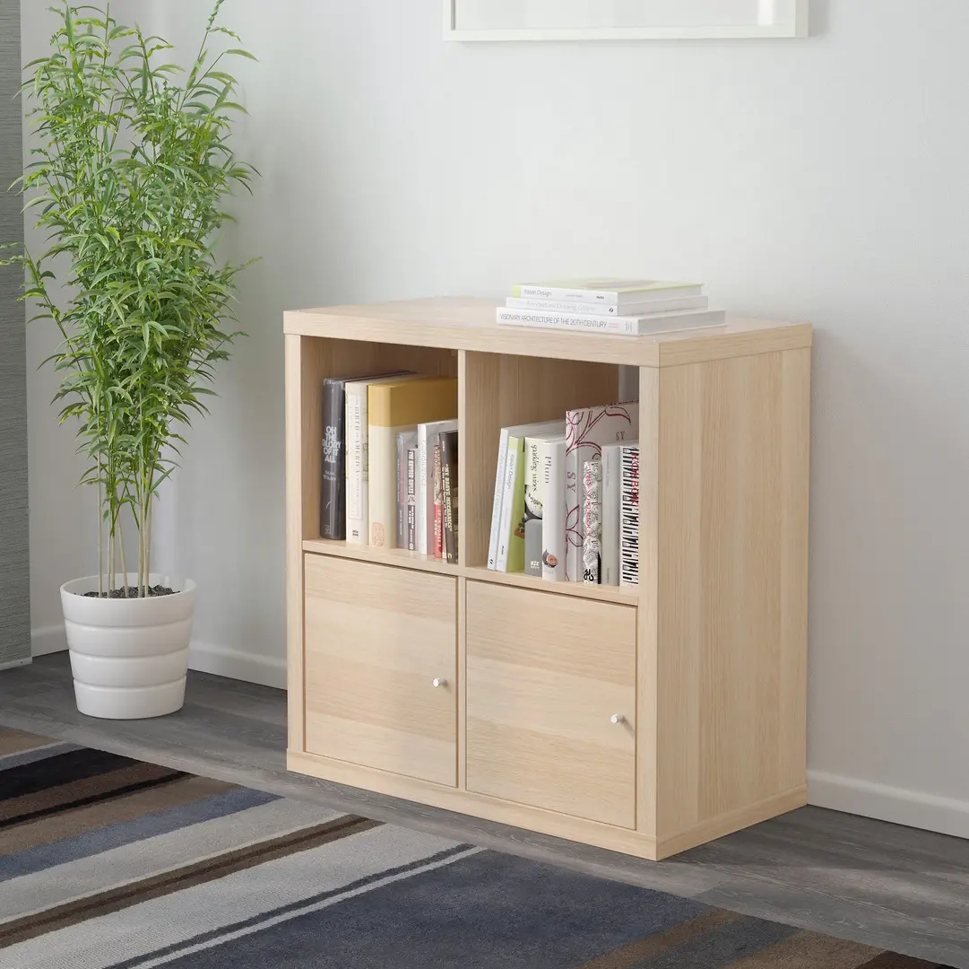 Стеллаж Ikea Kallax с дверцами 77x77 (Состаренный дуб)
