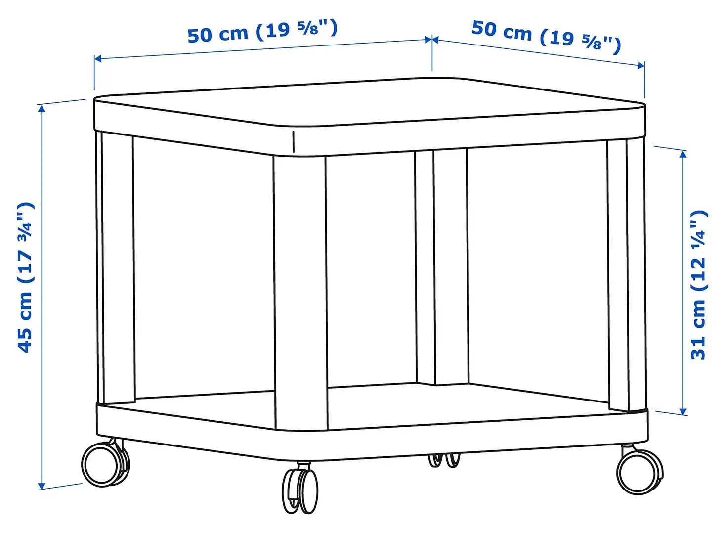 Masa pentru reviste Ikea Tingby 50x50 cu rotile (Gri)