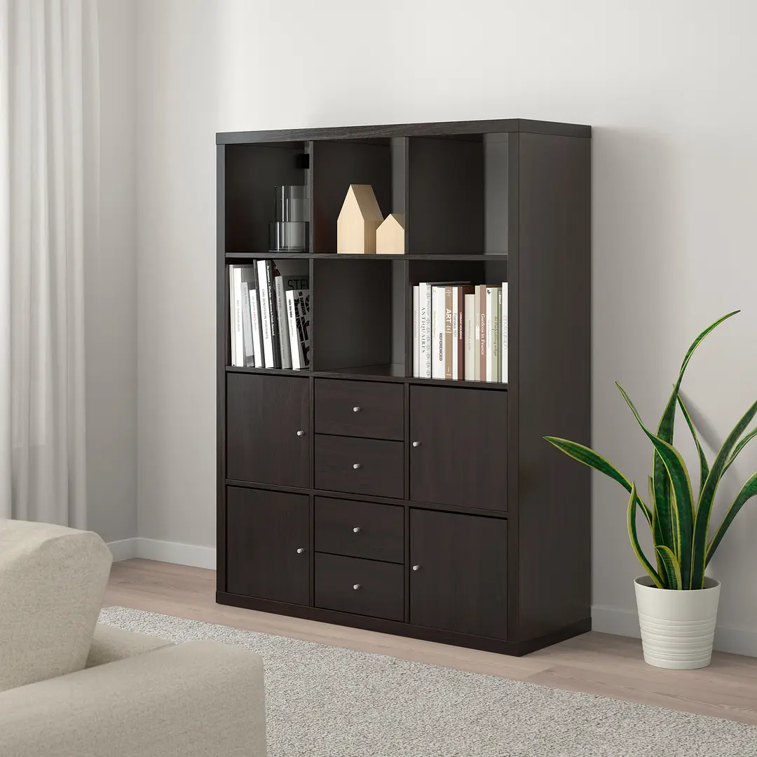 Стеллаж Ikea Kallax с 6 вставками 112x147 (Черно-коричневый)