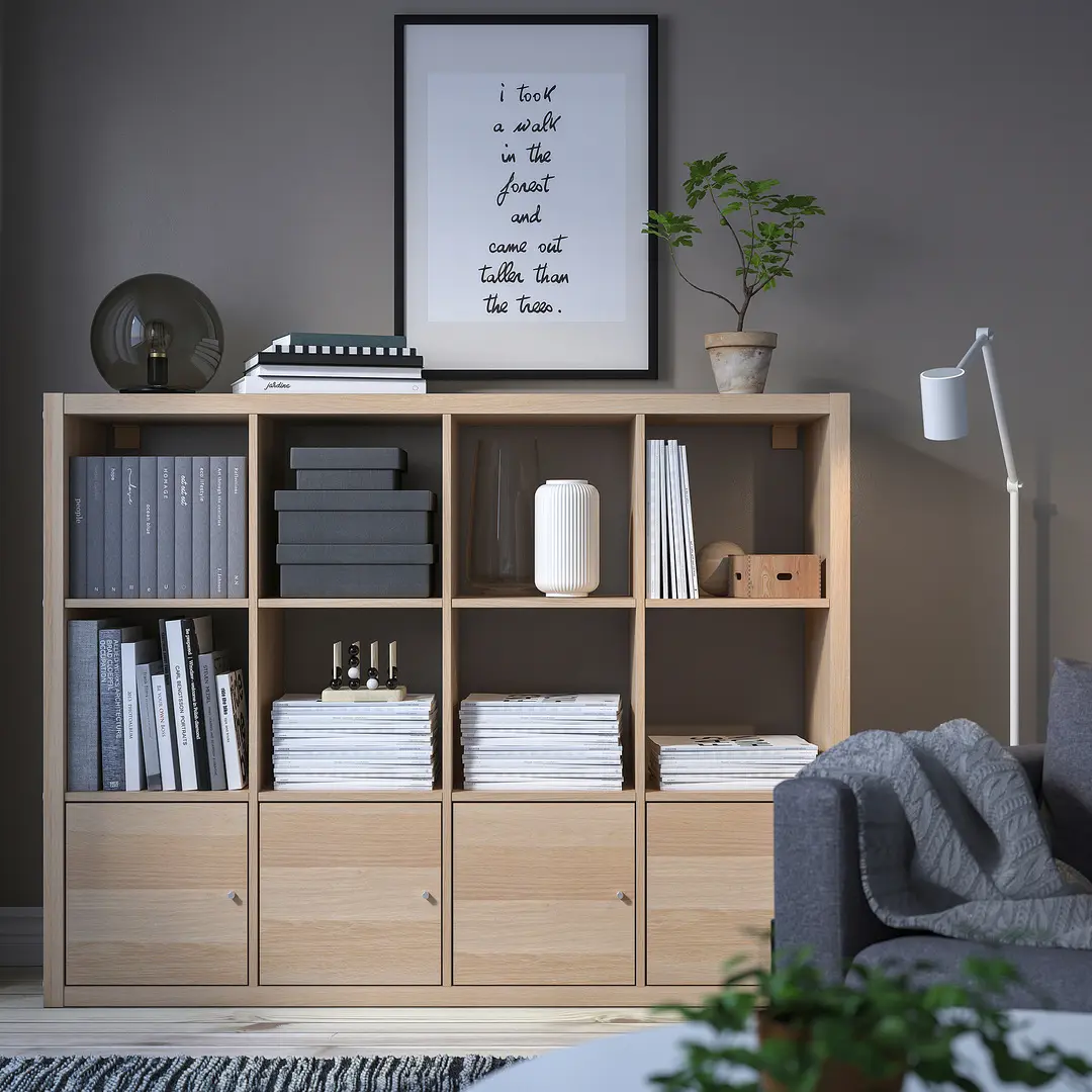 Стеллаж Ikea Kallax 4 вставки 147x112 (Состаренный Дуб) - 8