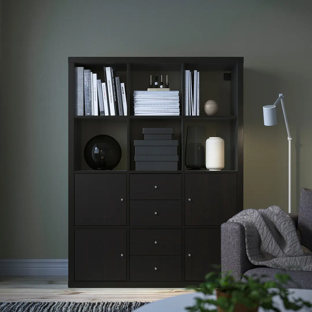 Стеллаж Ikea Kallax с 6 вставками 112x147 (Черно-коричневый) - 6