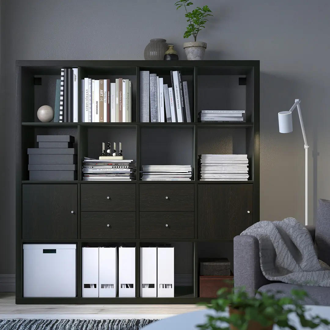 Стеллаж Ikea Kallax с 4 вставками 147x147 (Черно-коричневый) - 5