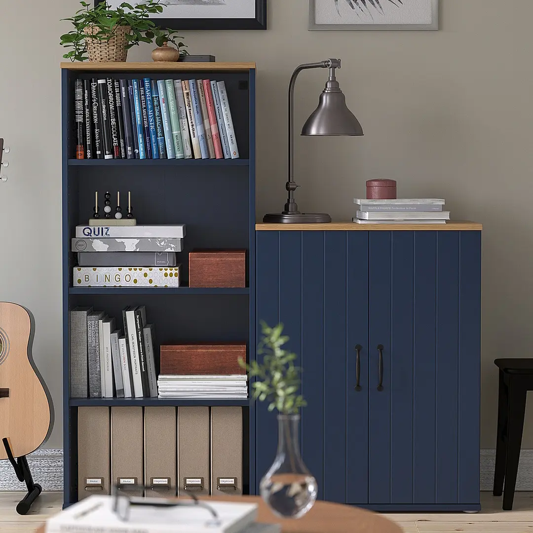 Biblioteca cu raft Ikea Skruvby 130x140 (Negru-Albastru)