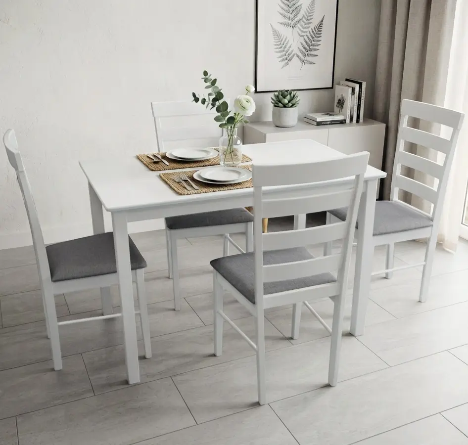 Комплект стол + 4 стула Evelin Gloria NV-10WP (White/Grey)