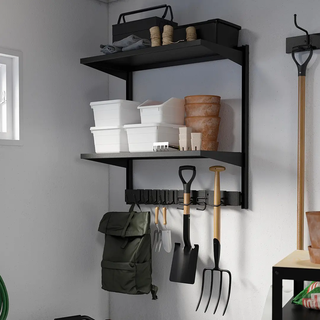 Etajera Ikea Bror cu carlige/2 polite 88x45x90 (Negru)