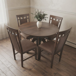 Set masa + 4 scaune Evelin Raffles Round + Deepa R Ekea-12 (Antique Grey/Dark Brown)