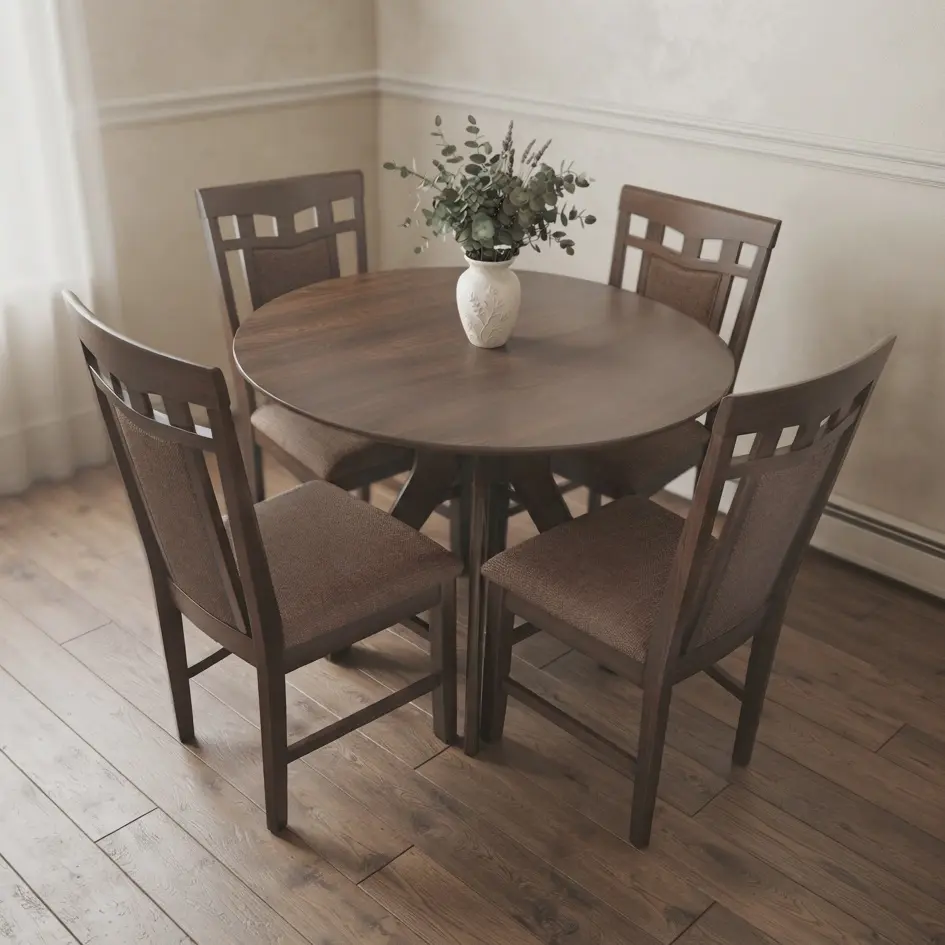 Комплект стол + 4 стула Evelin Raffles Round + Deepa R Ekea-12 (Antique Grey/Dark Brown)
