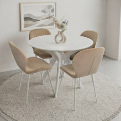 Set masa + 4 scaune Evelin Raffles Round + YTC-064Wh UF910-01 (White/Light Beige)