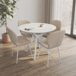 Комплект стол + 4 стула Evelin Raffles Round + YTC-064Wh Bjorn-24 (White/Light Beige)