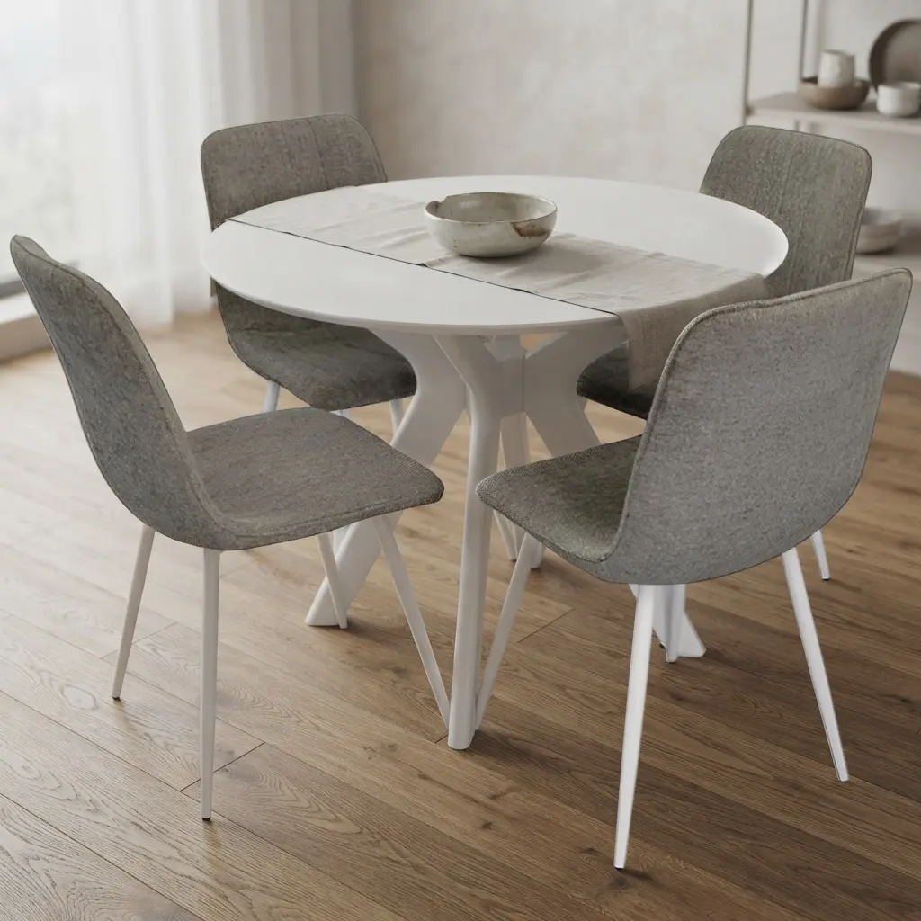 Set masa + 4 scaune Evelin Raffles Round + YTC-078Wh UF885-14 (White/Grey)