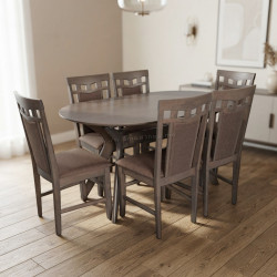 Комплект стол + 6 стульев Evelin Raffles Oval + Deepa R Ekea-12 (Antique Grey/Dark Brown)