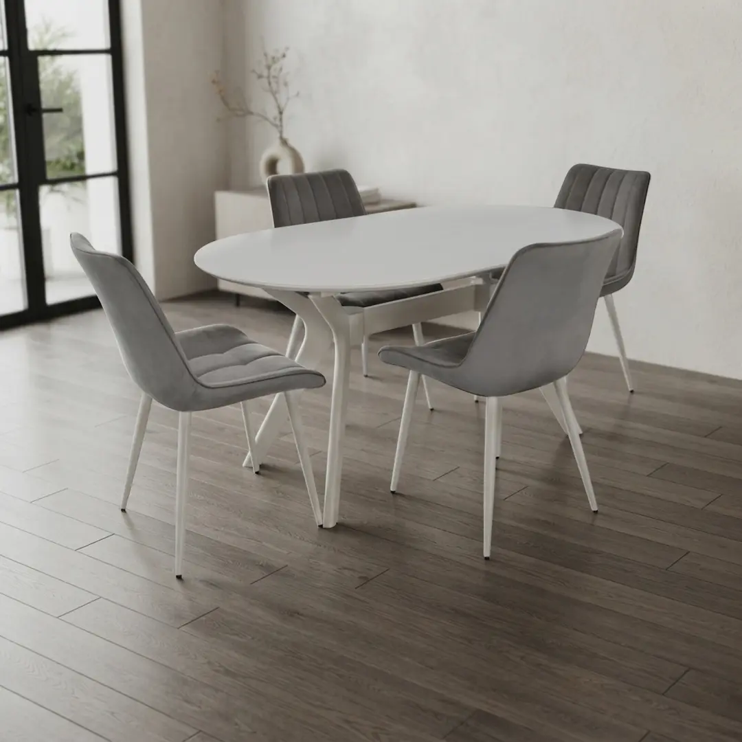 Set masa + 4 scaune Evelin Raffles Oval + YTC-055WH Blu-13 (White/Light Grey)