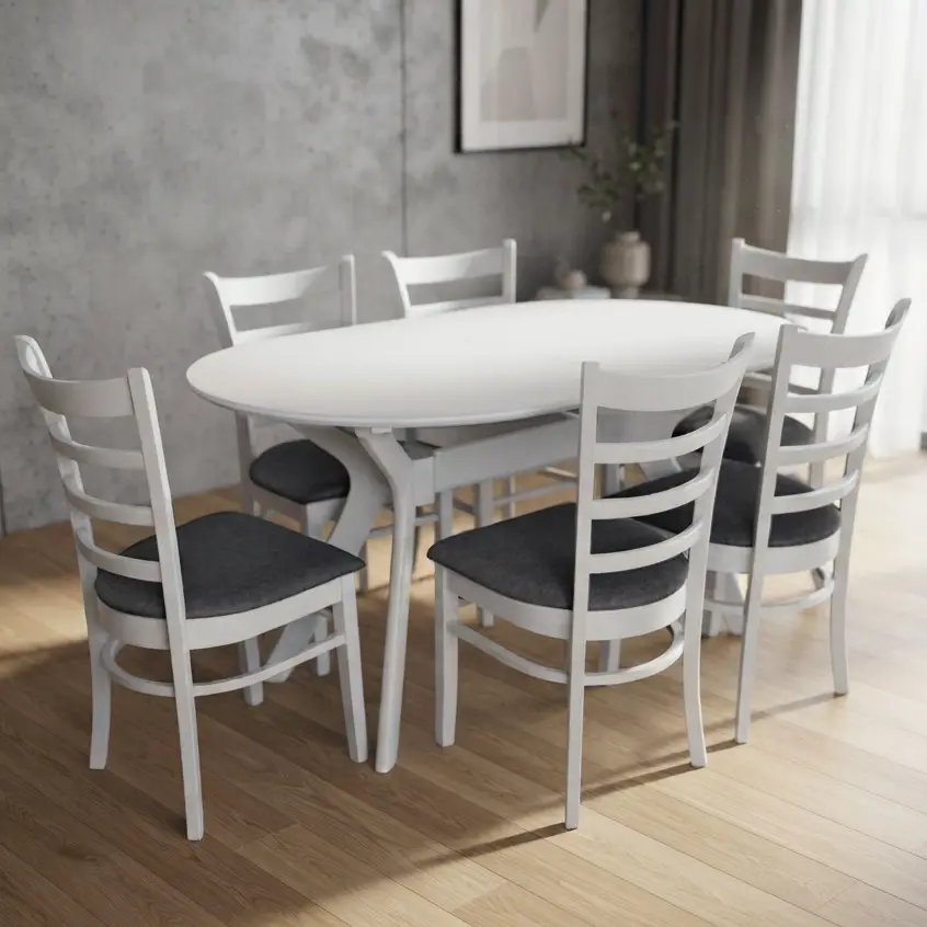 Комплект стол + 6 стульев Evelin Raffles Oval + Coco NV-1WP (White/Grey)