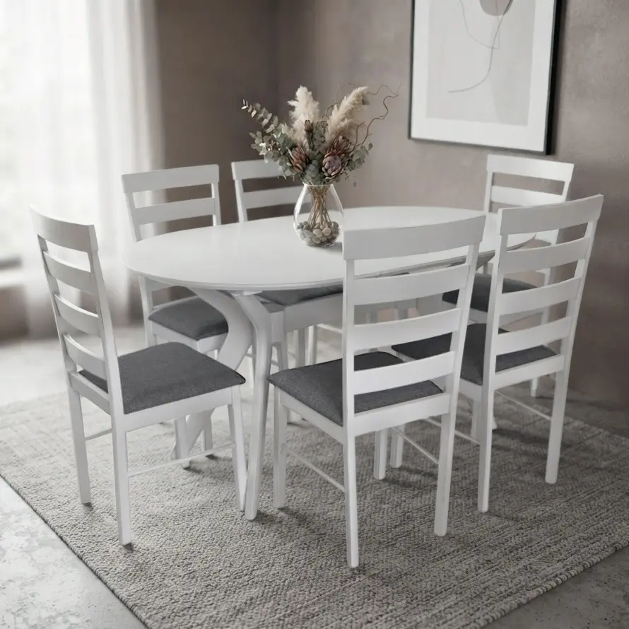 Комплект стол + 6 стульев Evelin Raffles Oval + Gloria NV-10WP (White/Grey)