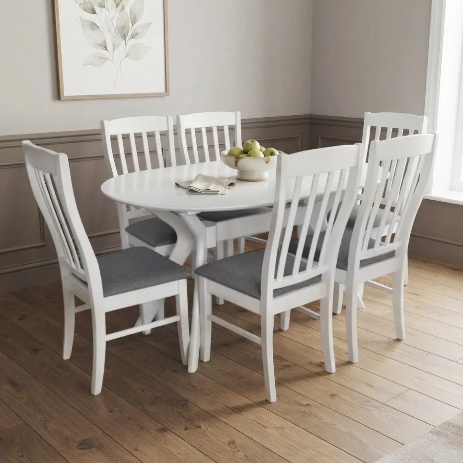 Комплект стол + 6 стульев Evelin Raffles Oval + Wenyi NV-10WP (White/Grey)