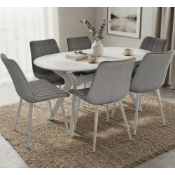 Set masa + 6 scaune Evelin Raffles Oval + YTC-055WH Blu-13 (White/Light Grey)