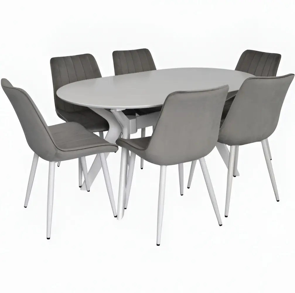 Set masa + 6 scaune Evelin Raffles Oval + YTC-055WH Blu-13 (White/Light Grey) - 2