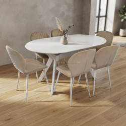 Комплект стол + 6 стульев Evelin Raffles Oval + YTC-064Wh UF910-01 (White/Light Beige)
