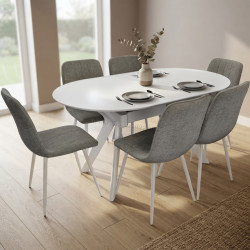Комплект стол + 6 стульев Evelin Raffles Oval + YTC-078Wh UF885-14 (White/Grey)