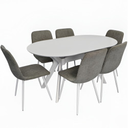 Комплект стол + 6 стульев Evelin Raffles Oval + YTC-078Wh UF885-14 (White/Grey) Thumb