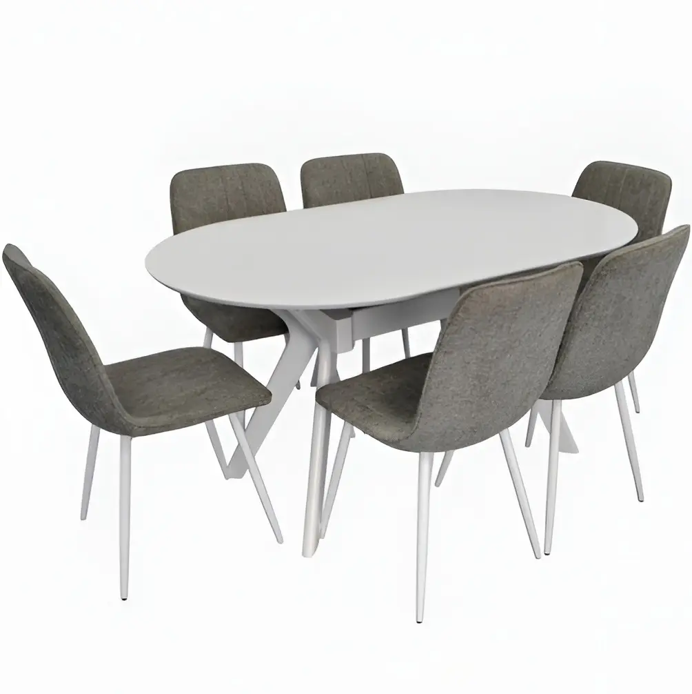 Комплект стол + 6 стульев Evelin Raffles Oval + YTC-078Wh UF885-14 (White/Grey) - 2