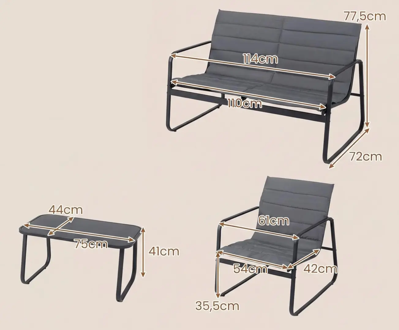 Комплект садовой мебели Costway NP12919GR (Grey) - 3