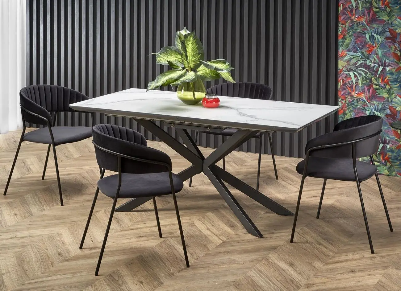 Стол раскладной Halmar Diesel 160/200cm (White Marble/Dark Grey/Black)