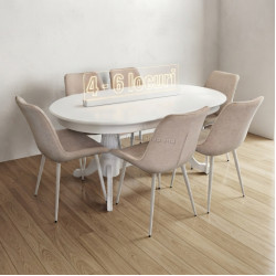 Set masa + 6 scaune Evelin HV-33V + YTC-055Wh UF885-03 (White/Light Beige)