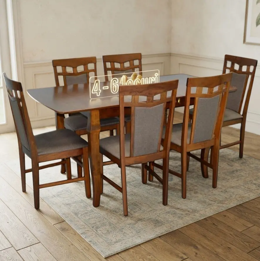 Set masa + 6 scaune Evelin HV-29V + Deepa R Ekea-12 (Burnish Oak/Dark Brown)