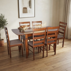 Set masa + 6 scaune Evelin HV-29V + Gloria Ekea-12 (Burnish Oak/Dark Brown)