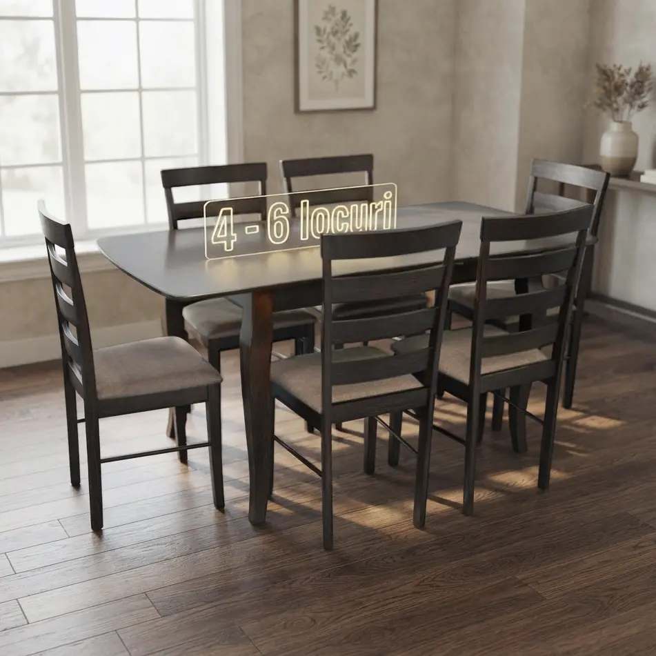 Set masa + 6 scaune Evelin HV-29V + Gloria Ekea-12 (Chocolate/Dark Brown)
