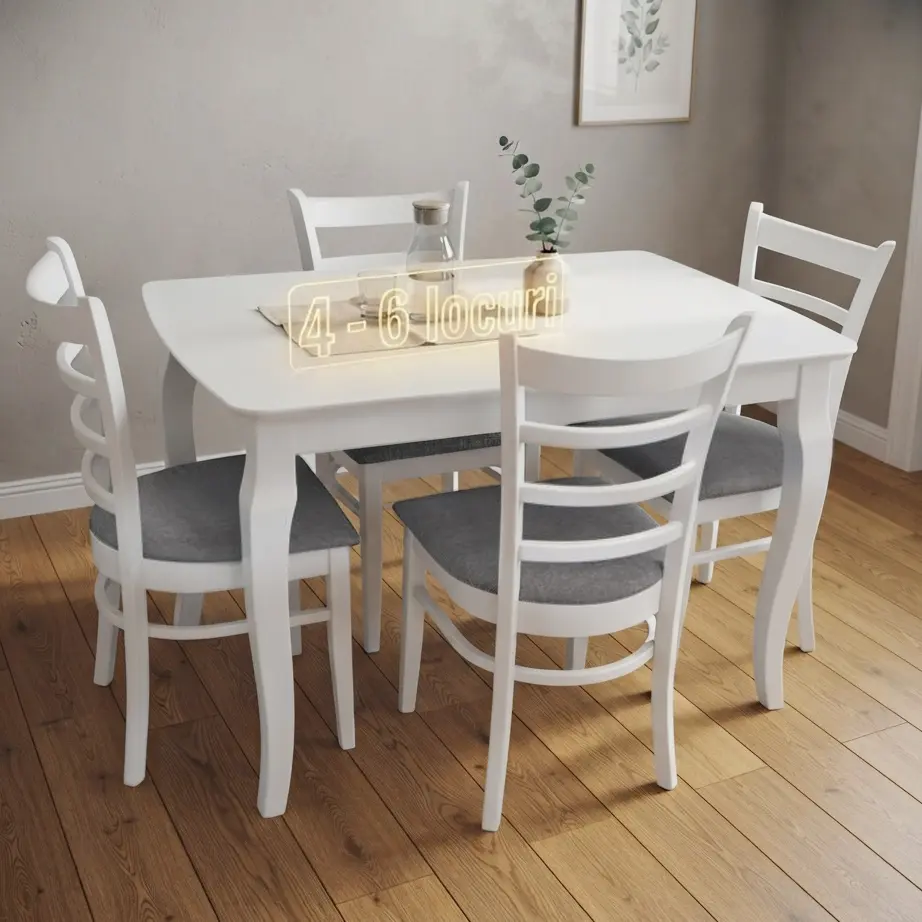 Set masa + 4 scaune Evelin HV-29V + Coco NV-10WP (White/Grey)