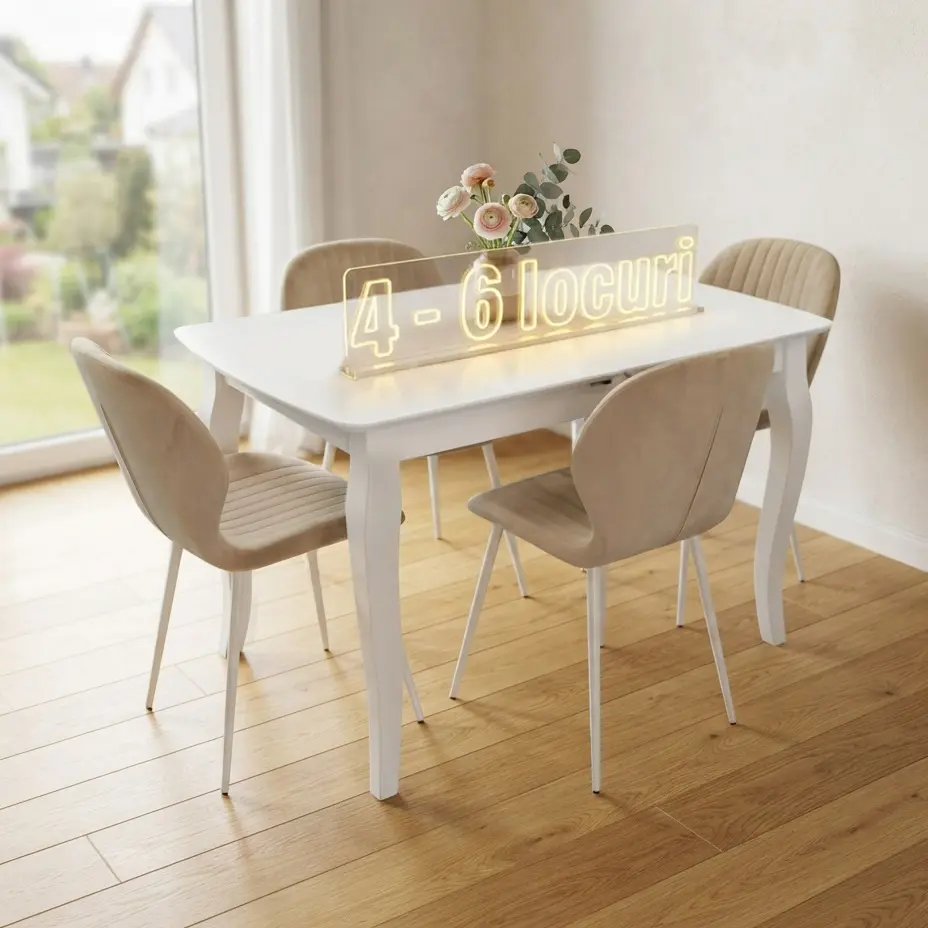 Set masa + 4 scaune Evelin HV-29V + YTC-064Wh UF910-01 (White/Light Beige)