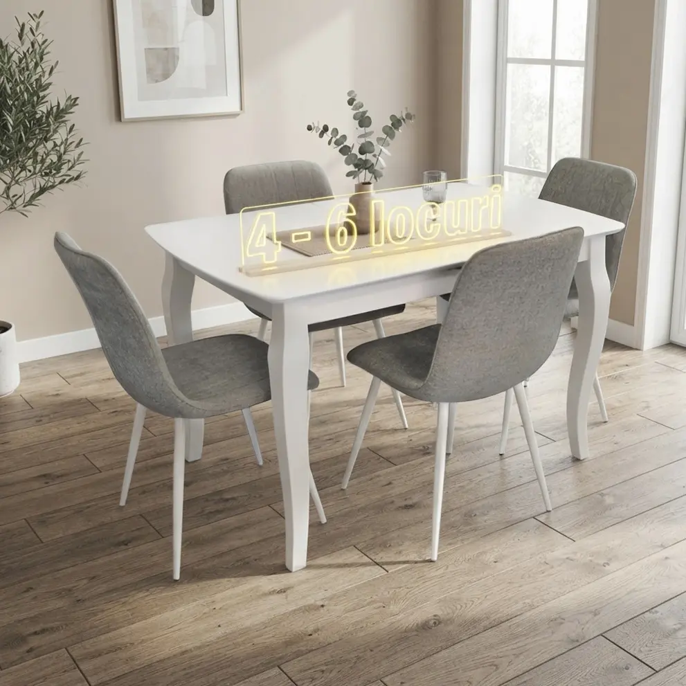 Set masa + 4 scaune Evelin HV-29V + YTC-078Wh UF885-14 (White/Grey)