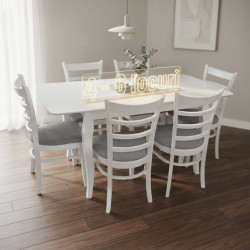 Set masa + 6 scaune Evelin HV-29V + Coco NV-10WP (White/Grey)