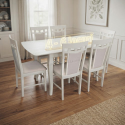 Set masa + 6 scaune Evelin HV-29V + Deepa R NV-1WP (Light Cream)