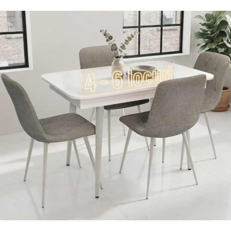 Set masa + 4 scaune Evelin DT-432-1R Wh + YTC-080Wh UF885-14 (White/Grey)