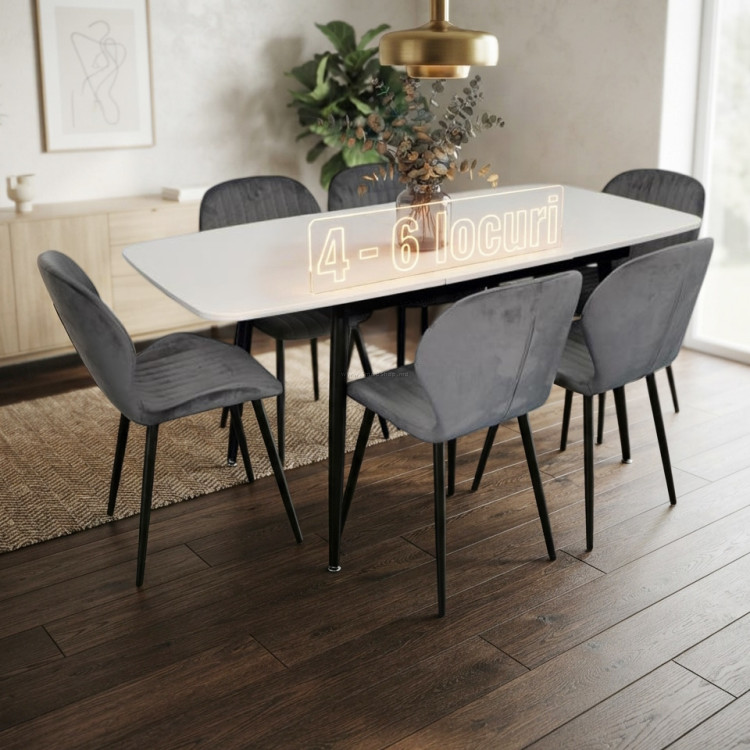 Комплект стол + 6 стульев Evelin DT-532R B + YTC-064B Blu-14 (White/Dark Grey)