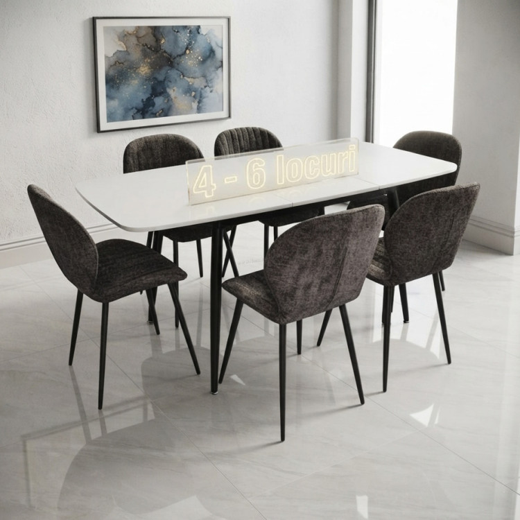Комплект стол + 6 стульев Evelin DT-532R B + YTC-064B UF885-15 (White/Dark Grey)