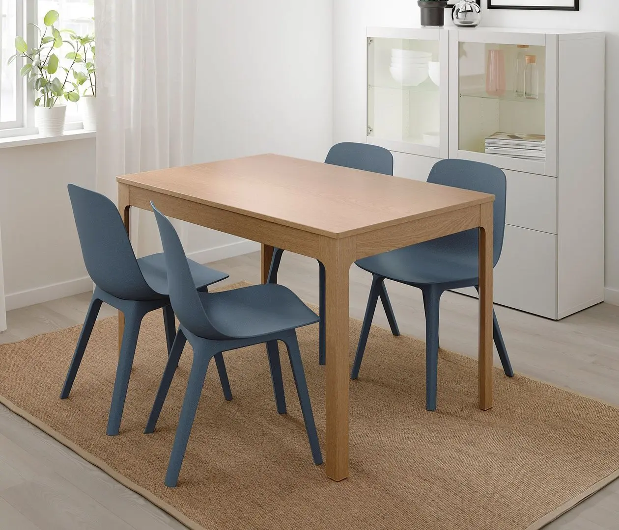 Set masa scaune Ikea Ekedalen/Odger 120/180cm 1+4 (Stejar/Albastru)
