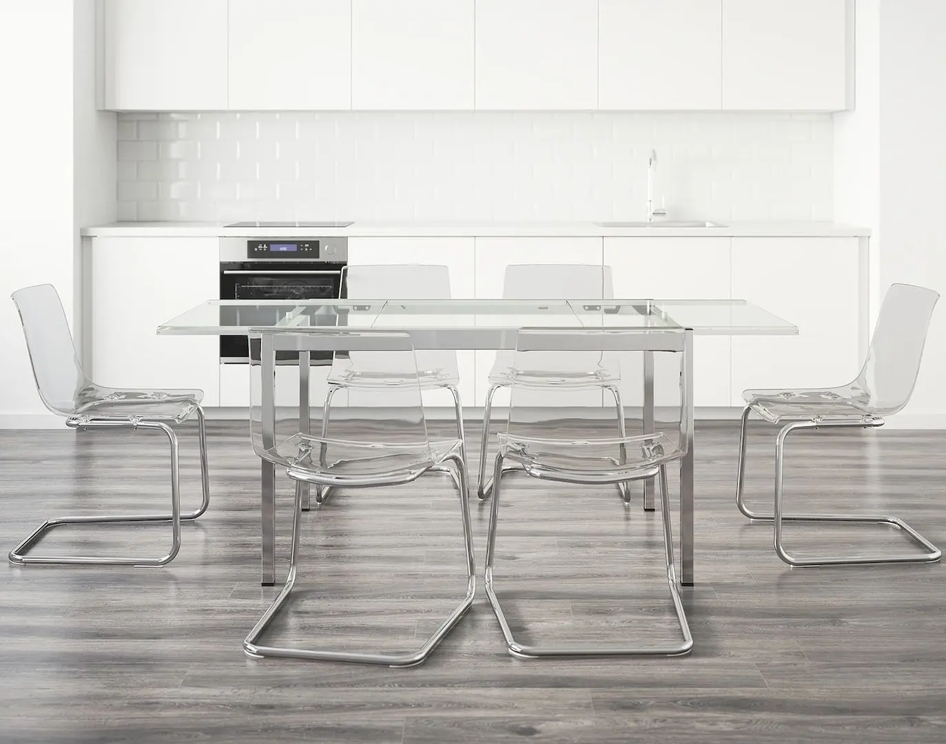 Set masa scaune Ikea Glivarp/Tobias 188cm 1+6 (Transparent/Crom) - 6