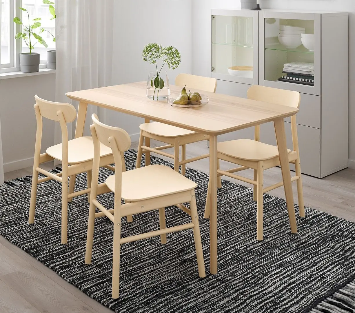 Set masa scaune Ikea Lisabo/Ronninge 140x78cm 1+4 (Furnir frasin/Mesteacan)