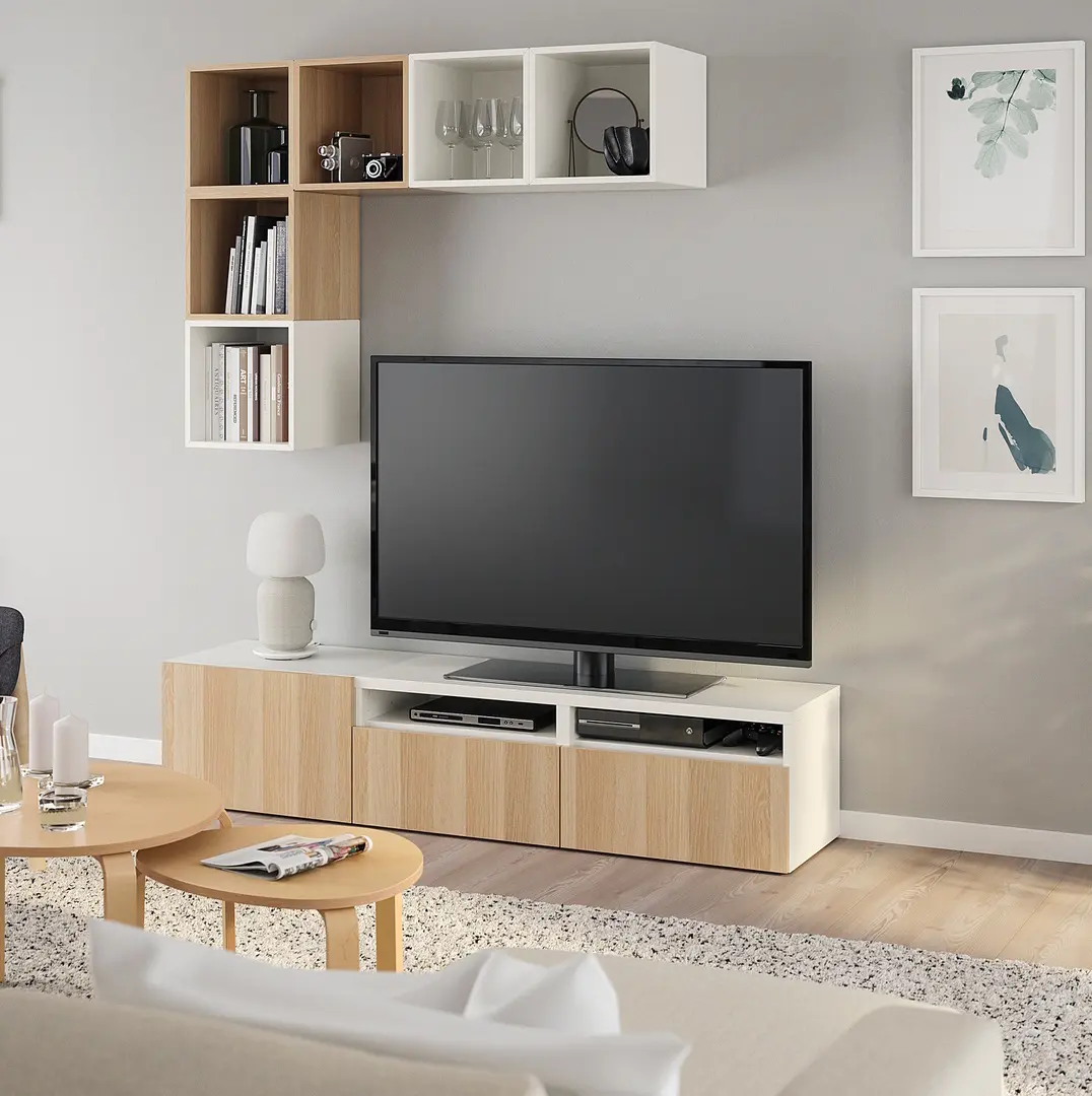 Living Ikea Besta/Eket inchidere lina 180x42x170 (Alb/Stejar antichizat)