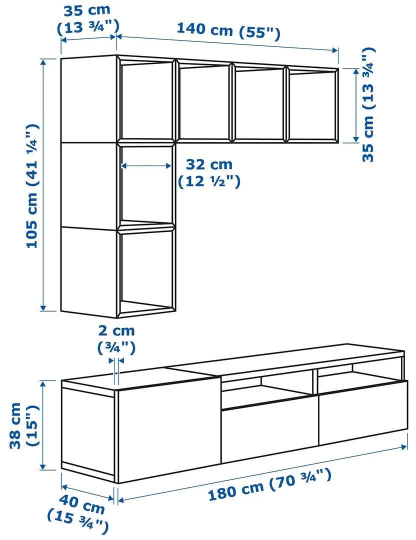 Living Ikea Besta/Eket inchidere lina 180x42x170 (Alb/Stejar antichizat)