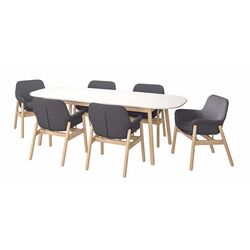 Обеденный набор Ikea Vedbo подлокотники 240x105см 1+6 (Белый/Береза/Серый средний) Thumb