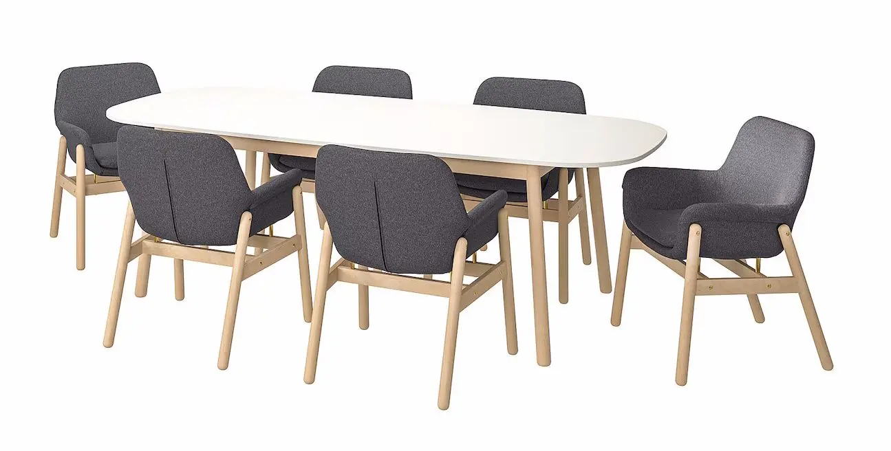 Обеденный набор Ikea Vedbo подлокотники 240x105см 1+6 (Белый/Береза/Серый средний) - 2