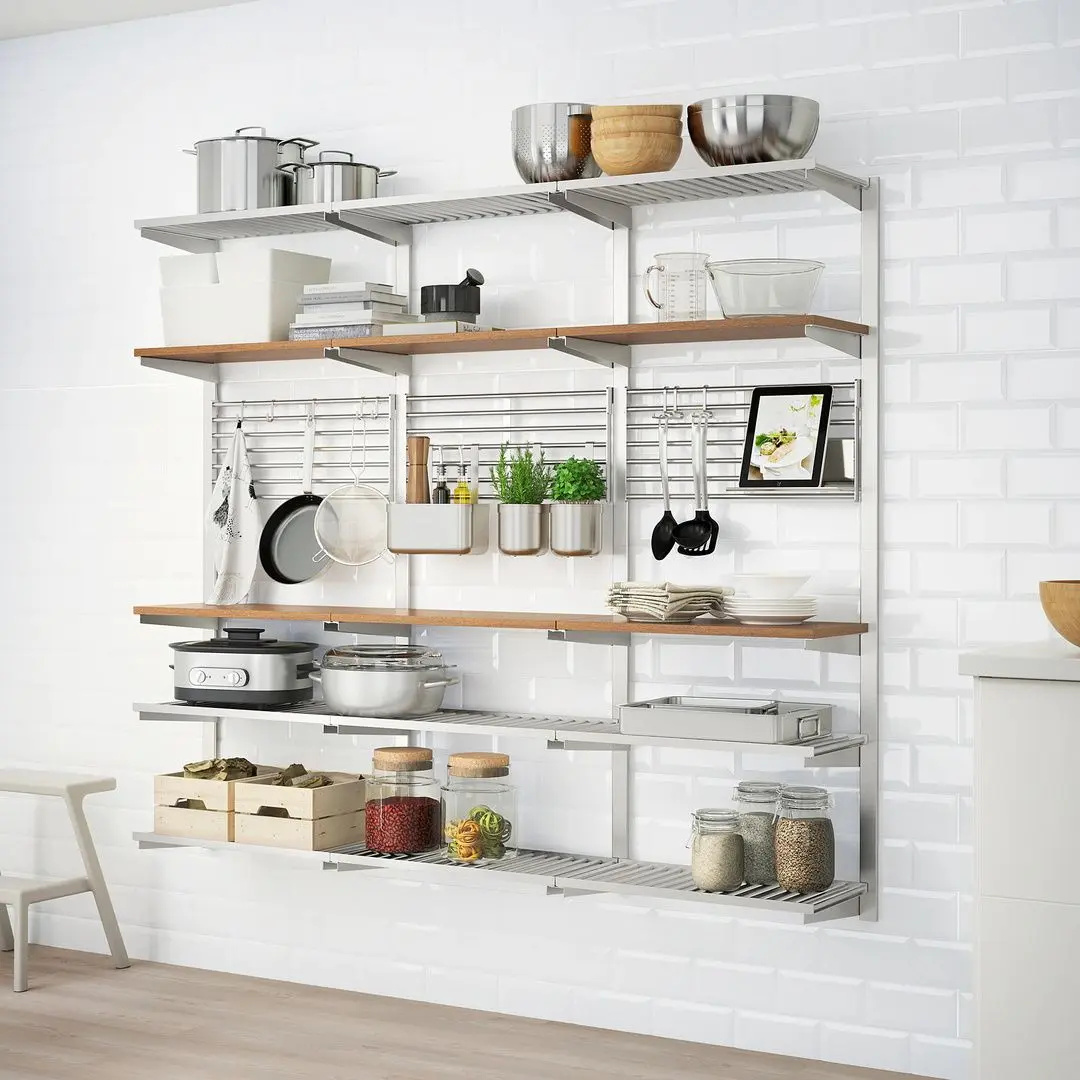 Etajera suspendata Ikea Kungsfors polita/gratar (Inox/Frasin)