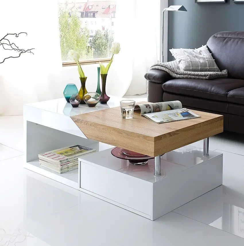 Журнальный столик Mobhaus Melida (White Extra High Gloss/Sonoma Oak)