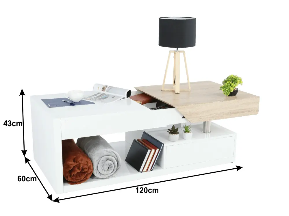 Журнальный столик Mobhaus Melida (White Extra High Gloss/Sonoma Oak)